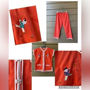 Vintage 1980's PLUM BLOSSOMS Girl's Asian Embroidered PAJAMA SET Size 10